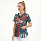 Canberra Raiders ANZAC Scrub Top Indigenous Wave Pattern Poppy Remembrance Viking Warrior