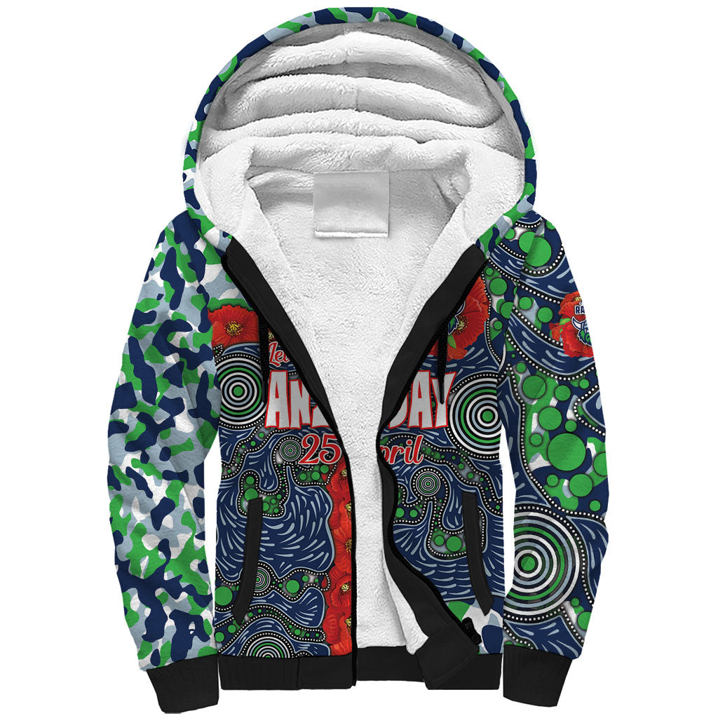 Canberra Raiders ANZAC Sherpa Hoodie Indigenous Wave Pattern Poppy Remembrance Viking Warrior