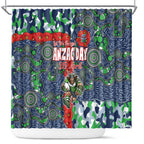 Canberra Raiders ANZAC Shower Curtain Indigenous Wave Pattern Poppy Remembrance Viking Warrior