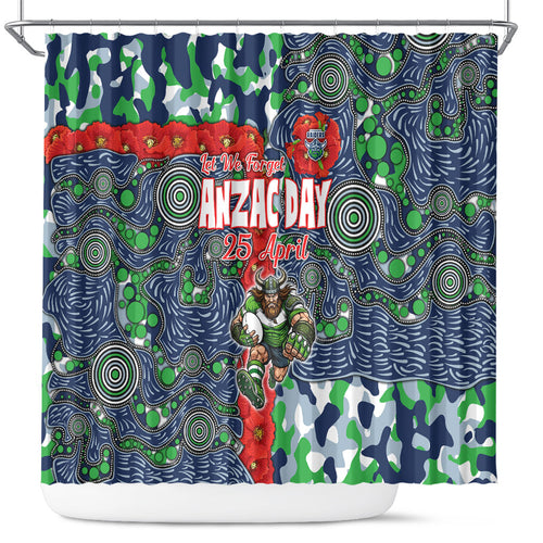 Canberra Raiders ANZAC Shower Curtain Indigenous Wave Pattern Poppy Remembrance Viking Warrior