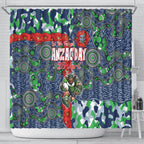 Canberra Raiders ANZAC Shower Curtain Indigenous Wave Pattern Poppy Remembrance Viking Warrior