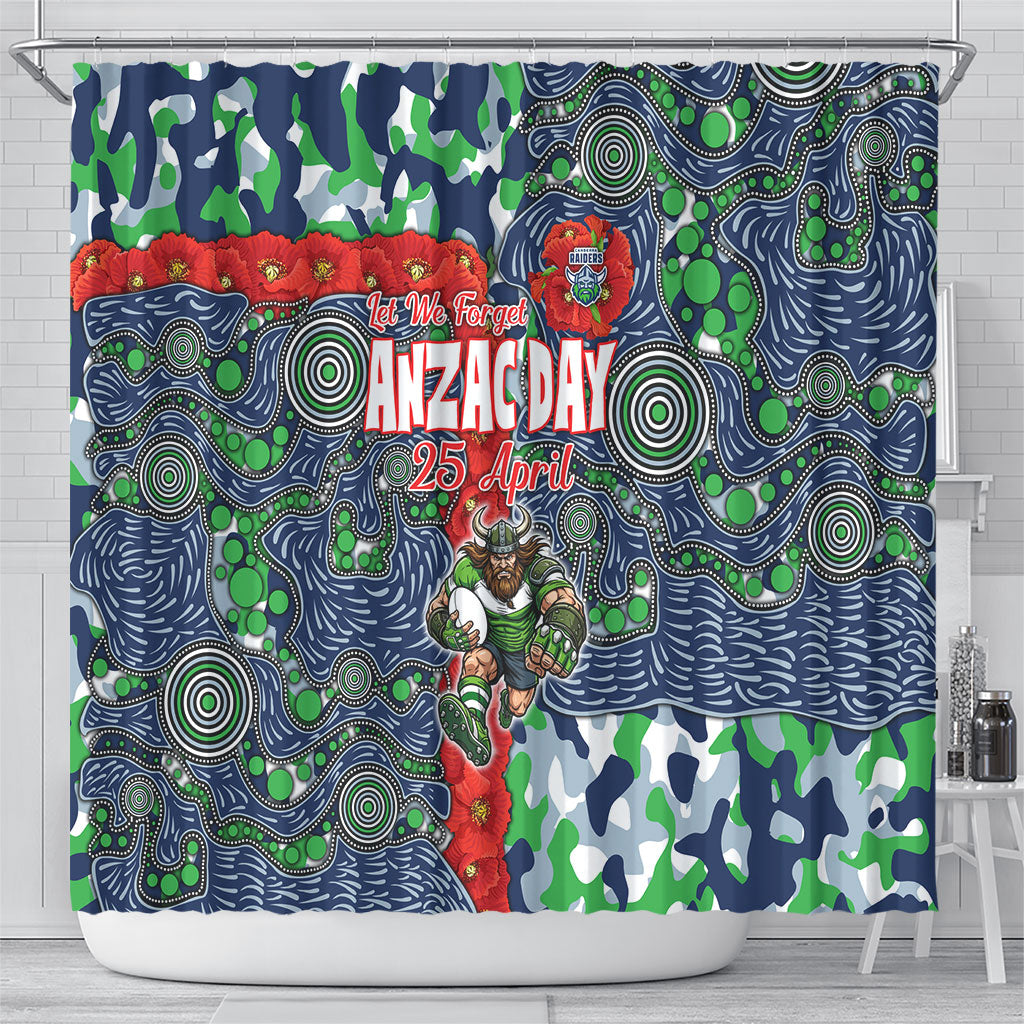 Canberra Raiders ANZAC Shower Curtain Indigenous Wave Pattern Poppy Remembrance Viking Warrior
