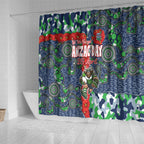 Canberra Raiders ANZAC Shower Curtain Indigenous Wave Pattern Poppy Remembrance Viking Warrior