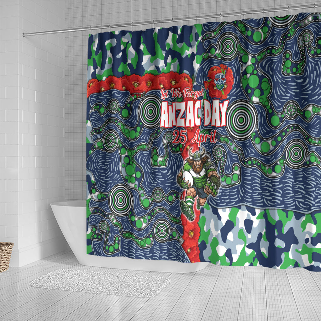 Canberra Raiders ANZAC Shower Curtain Indigenous Wave Pattern Poppy Remembrance Viking Warrior