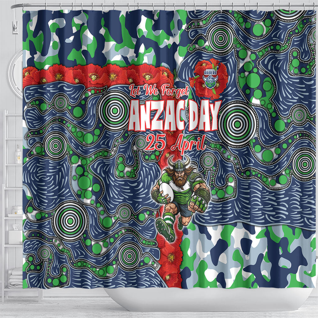 Canberra Raiders ANZAC Shower Curtain Indigenous Wave Pattern Poppy Remembrance Viking Warrior