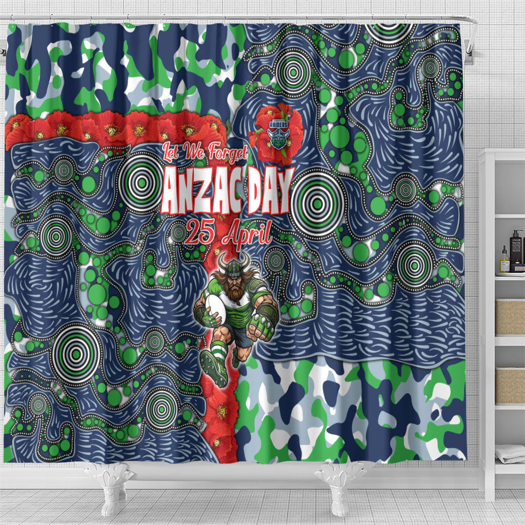 Canberra Raiders ANZAC Shower Curtain Indigenous Wave Pattern Poppy Remembrance Viking Warrior