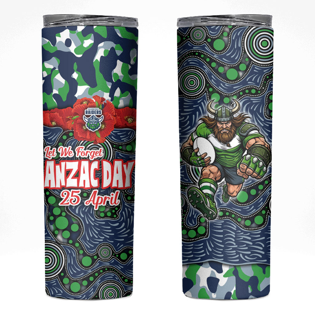 Canberra Raiders ANZAC Skinny Tumbler Indigenous Wave Pattern Poppy Remembrance Viking Warrior