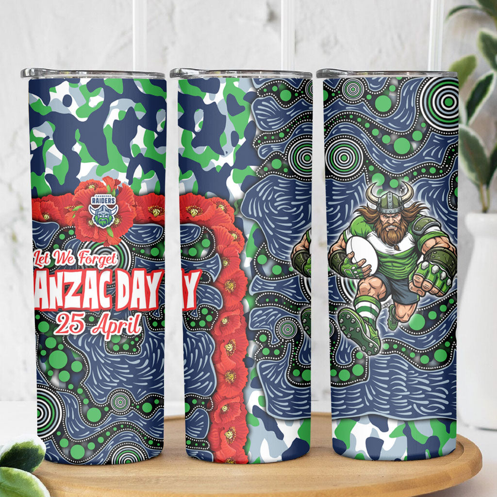 Canberra Raiders ANZAC Skinny Tumbler Indigenous Wave Pattern Poppy Remembrance Viking Warrior