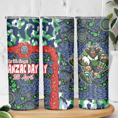 Canberra Raiders ANZAC Skinny Tumbler Indigenous Wave Pattern Poppy Remembrance Viking Warrior