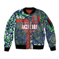 Canberra Raiders ANZAC Sleeve Zip Bomber Jacket Indigenous Wave Pattern Poppy Remembrance Viking Warrior