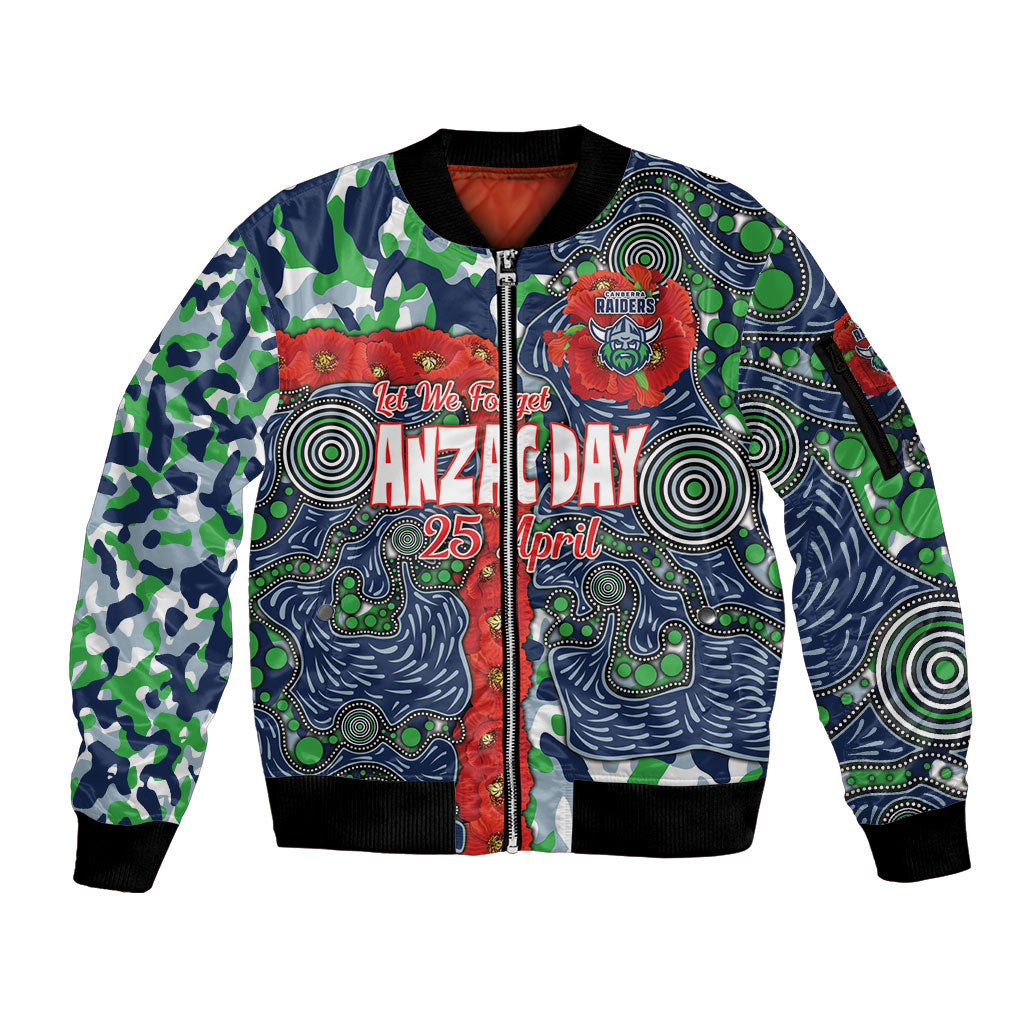 Canberra Raiders ANZAC Sleeve Zip Bomber Jacket Indigenous Wave Pattern Poppy Remembrance Viking Warrior