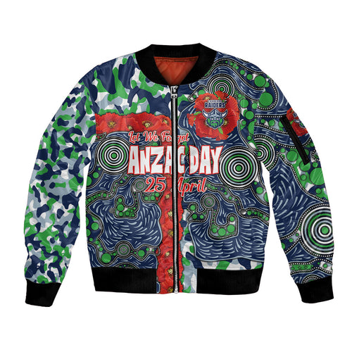 Canberra Raiders ANZAC Sleeve Zip Bomber Jacket Indigenous Wave Pattern Poppy Remembrance Viking Warrior