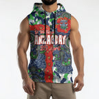 Canberra Raiders ANZAC Sleeveless Hoodie Indigenous Wave Pattern Poppy Remembrance Viking Warrior