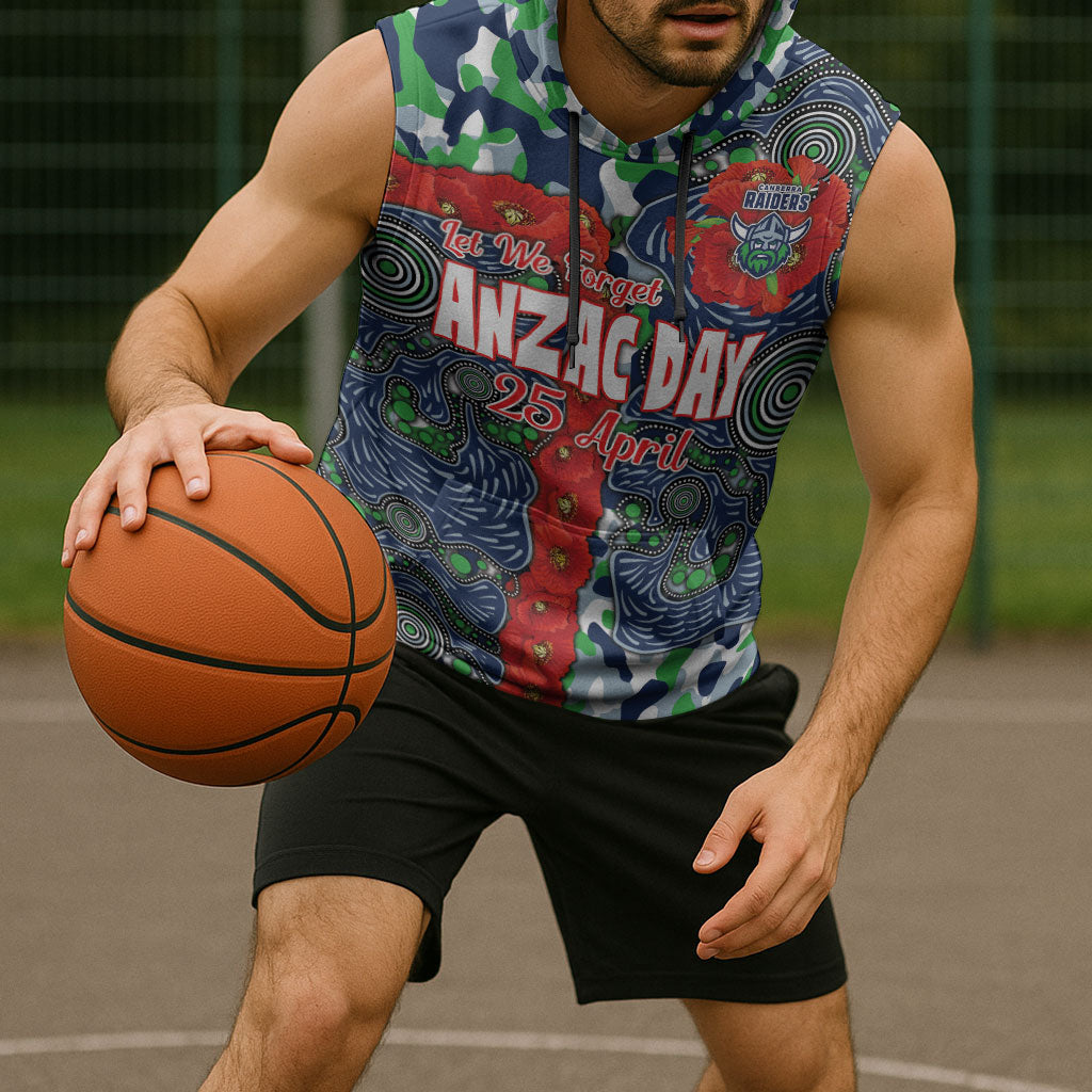 Canberra Raiders ANZAC Sleeveless Hoodie Indigenous Wave Pattern Poppy Remembrance Viking Warrior