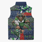 Canberra Raiders ANZAC Sleeveless Puffer Jacket Indigenous Wave Pattern Poppy Remembrance Viking Warrior