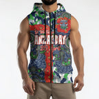 Canberra Raiders ANZAC Sleeveless Zip Hoodie Indigenous Wave Pattern Poppy Remembrance Viking Warrior