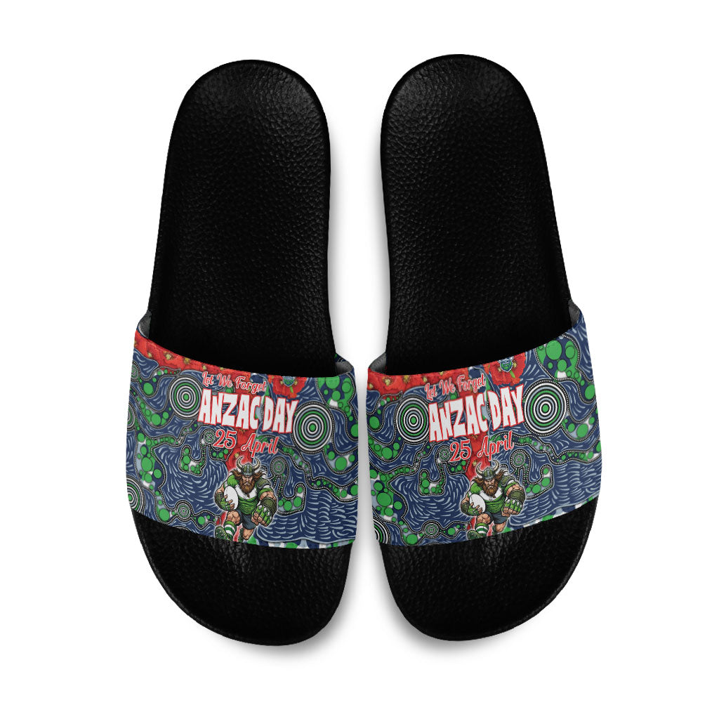 Canberra Raiders ANZAC Slide Sandals Indigenous Wave Pattern Poppy Remembrance Viking Warrior