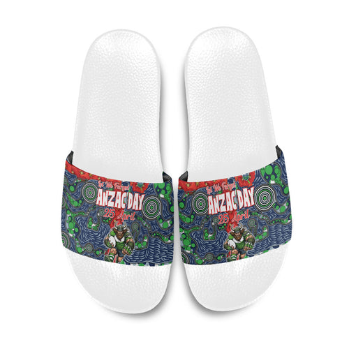 Canberra Raiders ANZAC Slide Sandals Indigenous Wave Pattern Poppy Remembrance Viking Warrior
