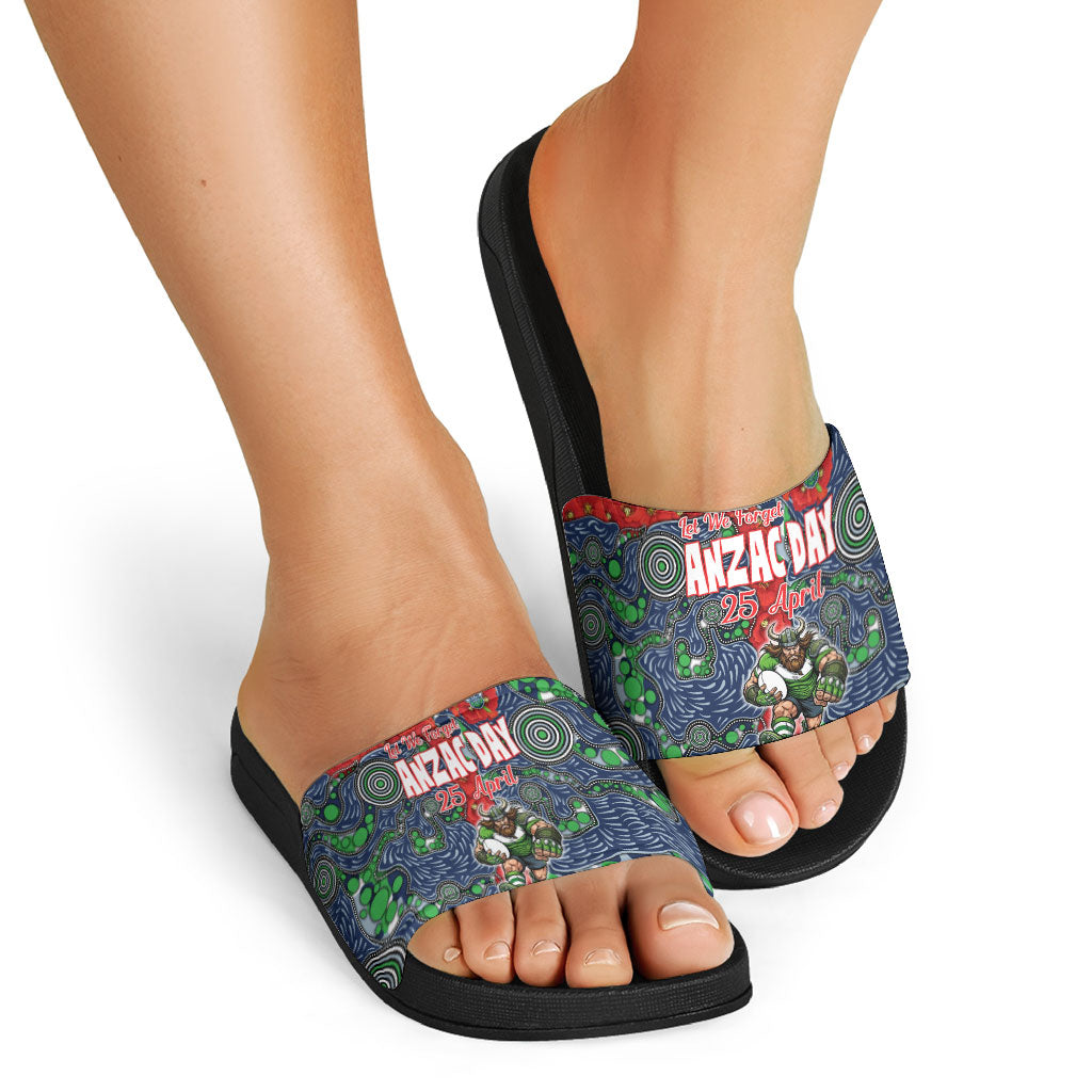Canberra Raiders ANZAC Slide Sandals Indigenous Wave Pattern Poppy Remembrance Viking Warrior