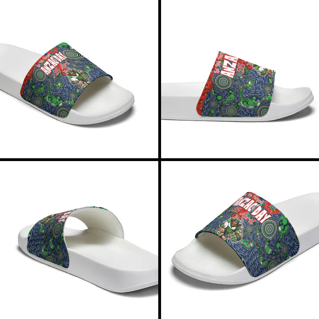Canberra Raiders ANZAC Slide Sandals Indigenous Wave Pattern Poppy Remembrance Viking Warrior