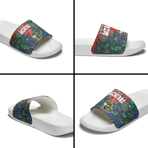 Canberra Raiders ANZAC Slide Sandals Indigenous Wave Pattern Poppy Remembrance Viking Warrior