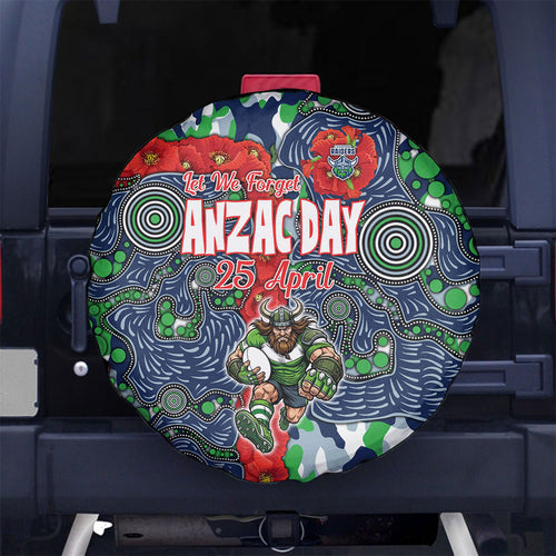 Canberra Raiders ANZAC Spare Tire Cover Indigenous Wave Pattern Poppy Remembrance Viking Warrior