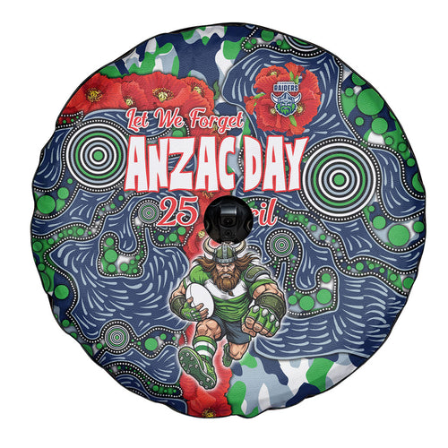 Canberra Raiders ANZAC Spare Tire Cover Indigenous Wave Pattern Poppy Remembrance Viking Warrior