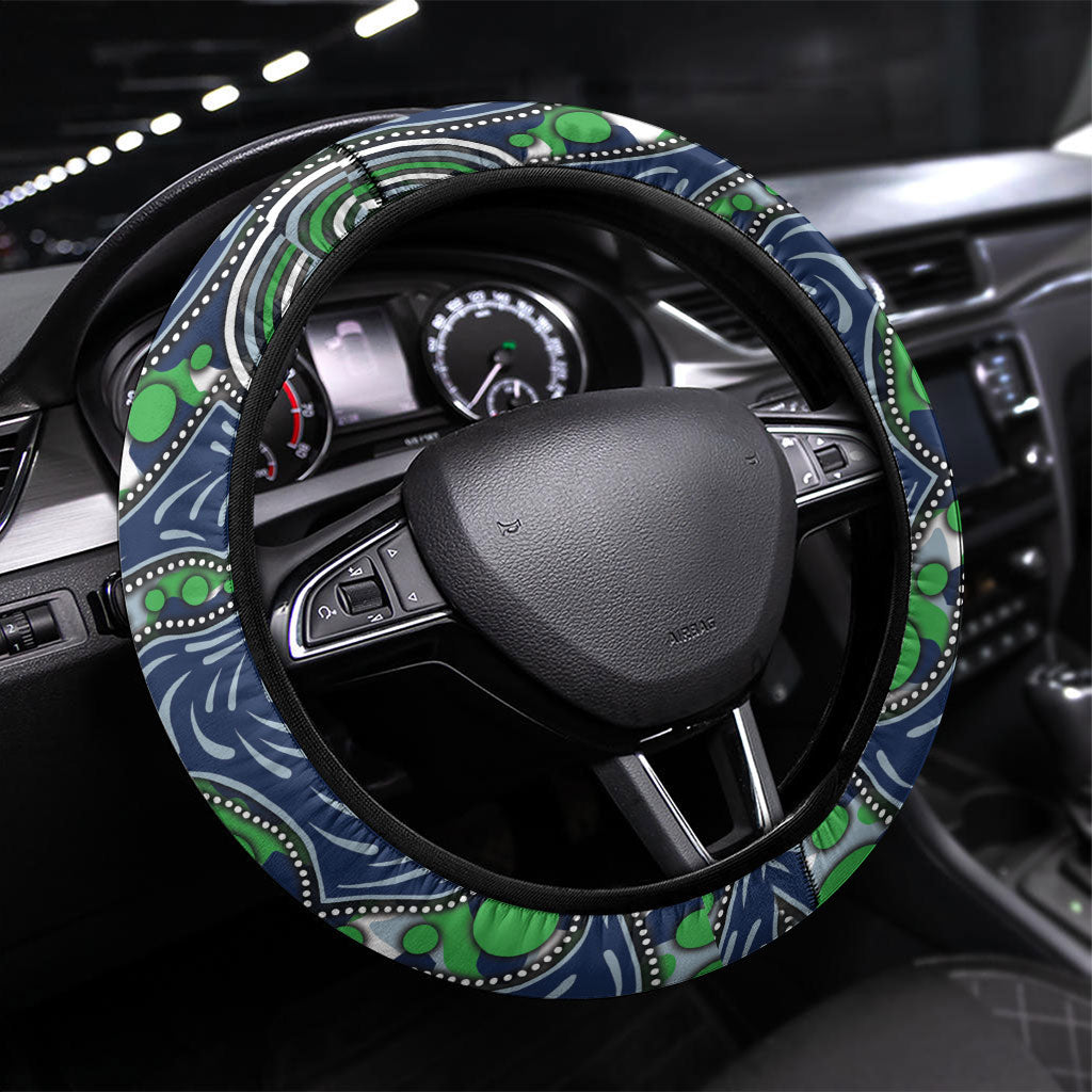 Canberra Raiders ANZAC Steering Wheel Cover Indigenous Wave Pattern Poppy Remembrance Viking Warrior