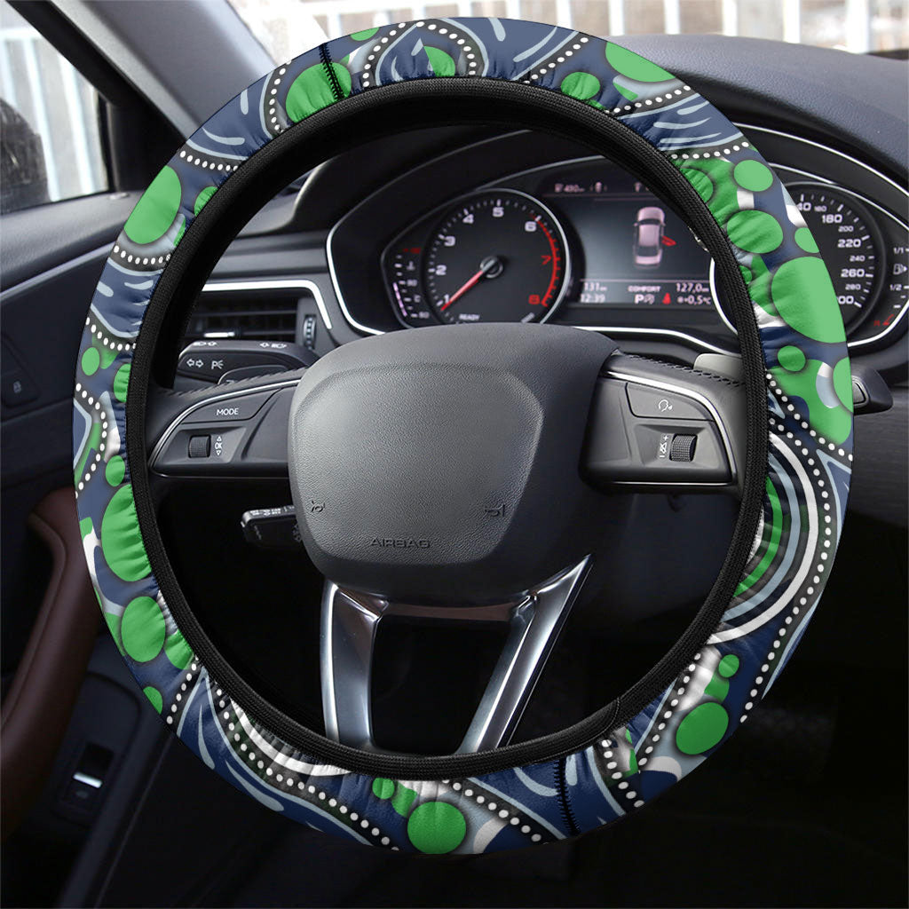 Canberra Raiders ANZAC Steering Wheel Cover Indigenous Wave Pattern Poppy Remembrance Viking Warrior