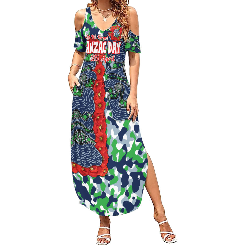 Canberra Raiders ANZAC Summer Maxi Dress Indigenous Wave Pattern Poppy Remembrance Viking Warrior