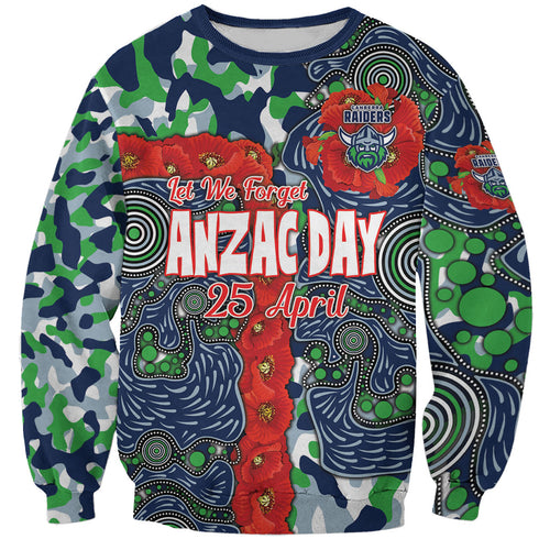 Canberra Raiders ANZAC Sweatshirt Indigenous Wave Pattern Poppy Remembrance Viking Warrior