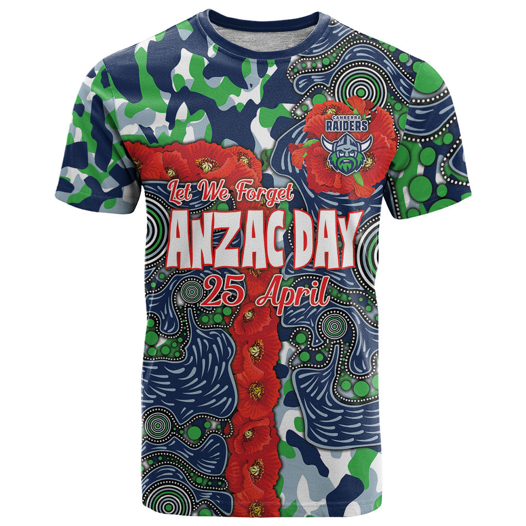 Canberra Raiders ANZAC T Shirt Indigenous Wave Pattern Poppy Remembrance Viking Warrior