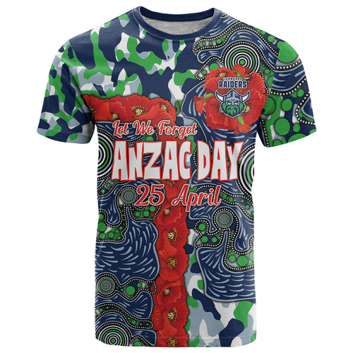 Canberra Raiders ANZAC T Shirt Indigenous Wave Pattern Poppy Remembrance Viking Warrior