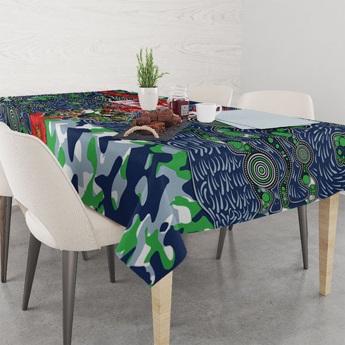 Canberra Raiders ANZAC Tablecloth Indigenous Wave Pattern Poppy Remembrance Viking Warrior