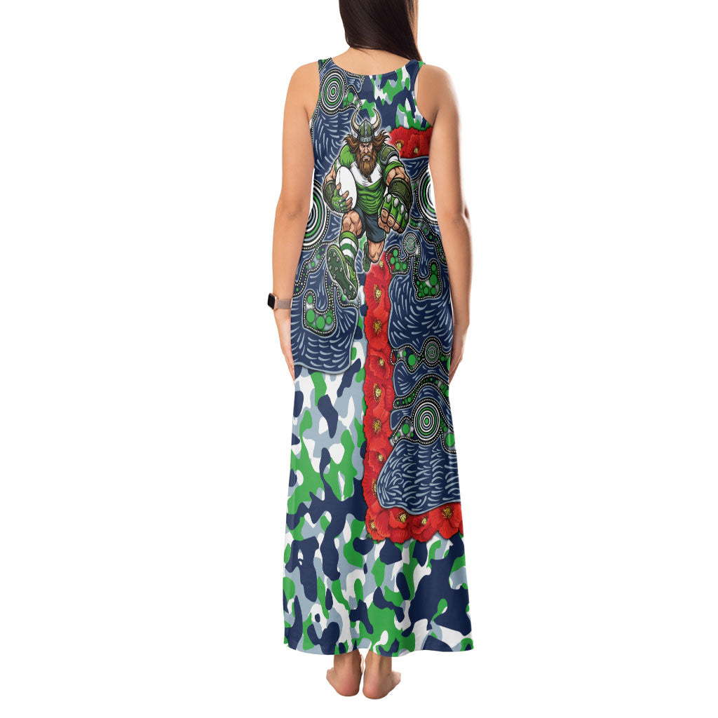 Canberra Raiders ANZAC Tank Maxi Dress Indigenous Wave Pattern Poppy Remembrance Viking Warrior