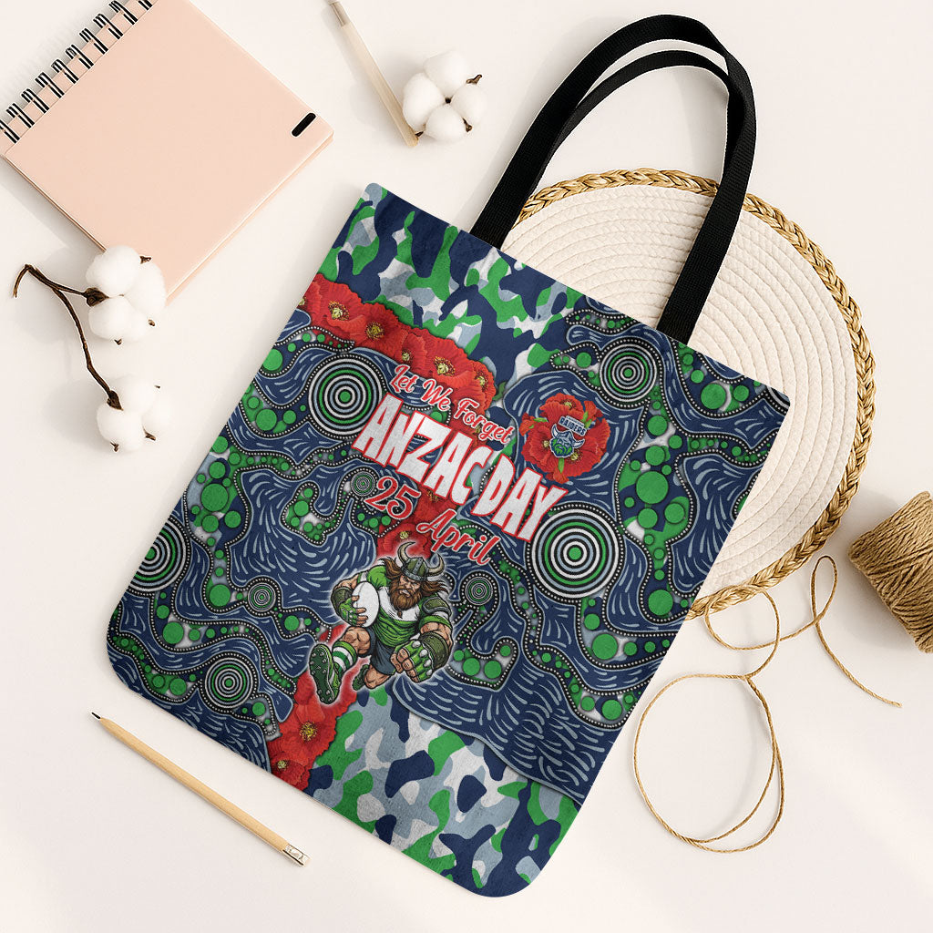 Canberra Raiders ANZAC Tote Bag Indigenous Wave Pattern Poppy Remembrance Viking Warrior