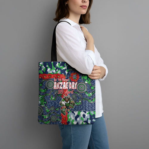 Canberra Raiders ANZAC Tote Bag Indigenous Wave Pattern Poppy Remembrance Viking Warrior
