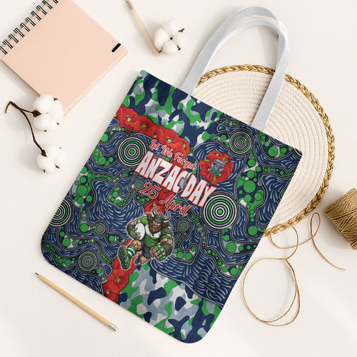 Canberra Raiders ANZAC Tote Bag Indigenous Wave Pattern Poppy Remembrance Viking Warrior