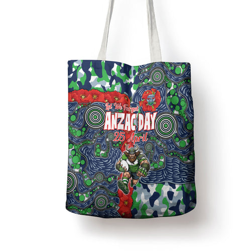 Canberra Raiders ANZAC Tote Bag Indigenous Wave Pattern Poppy Remembrance Viking Warrior