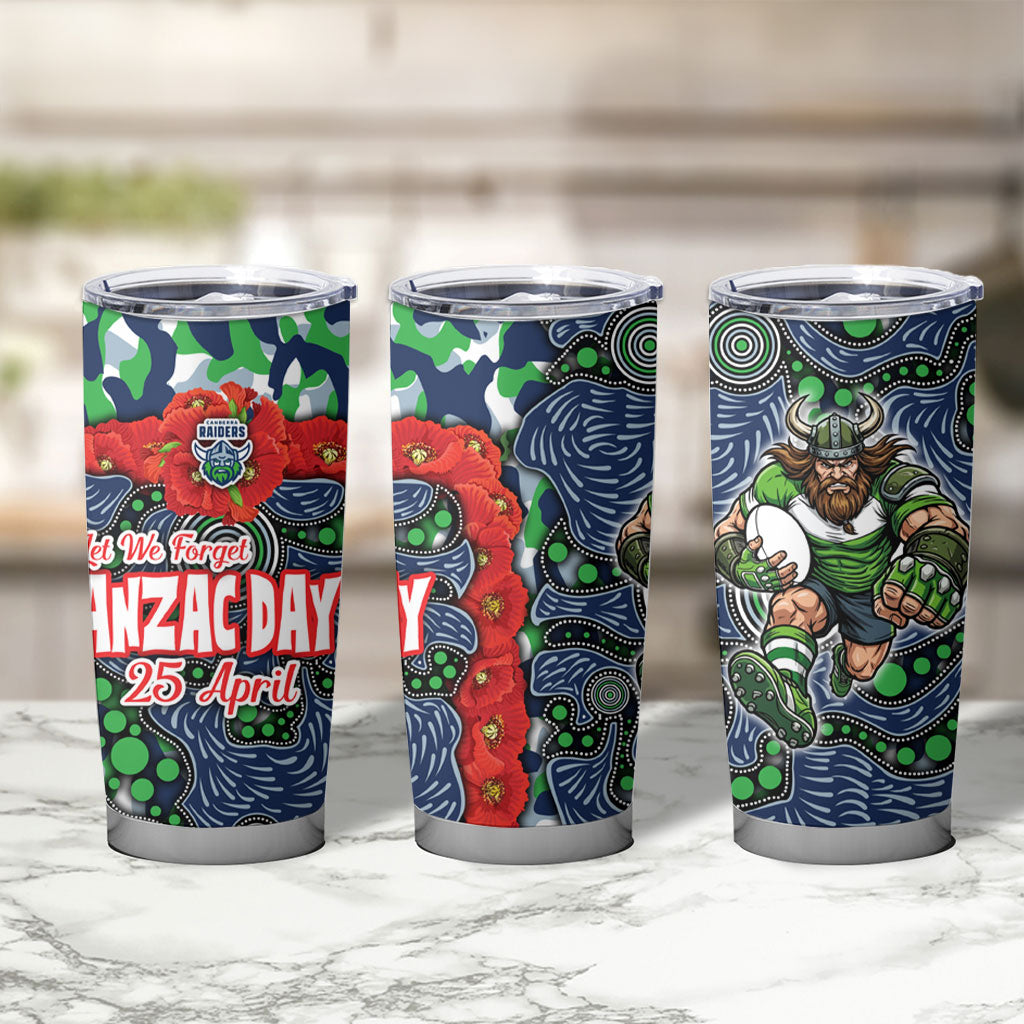 Canberra Raiders ANZAC Tumbler Cup Indigenous Wave Pattern Poppy Remembrance Viking Warrior
