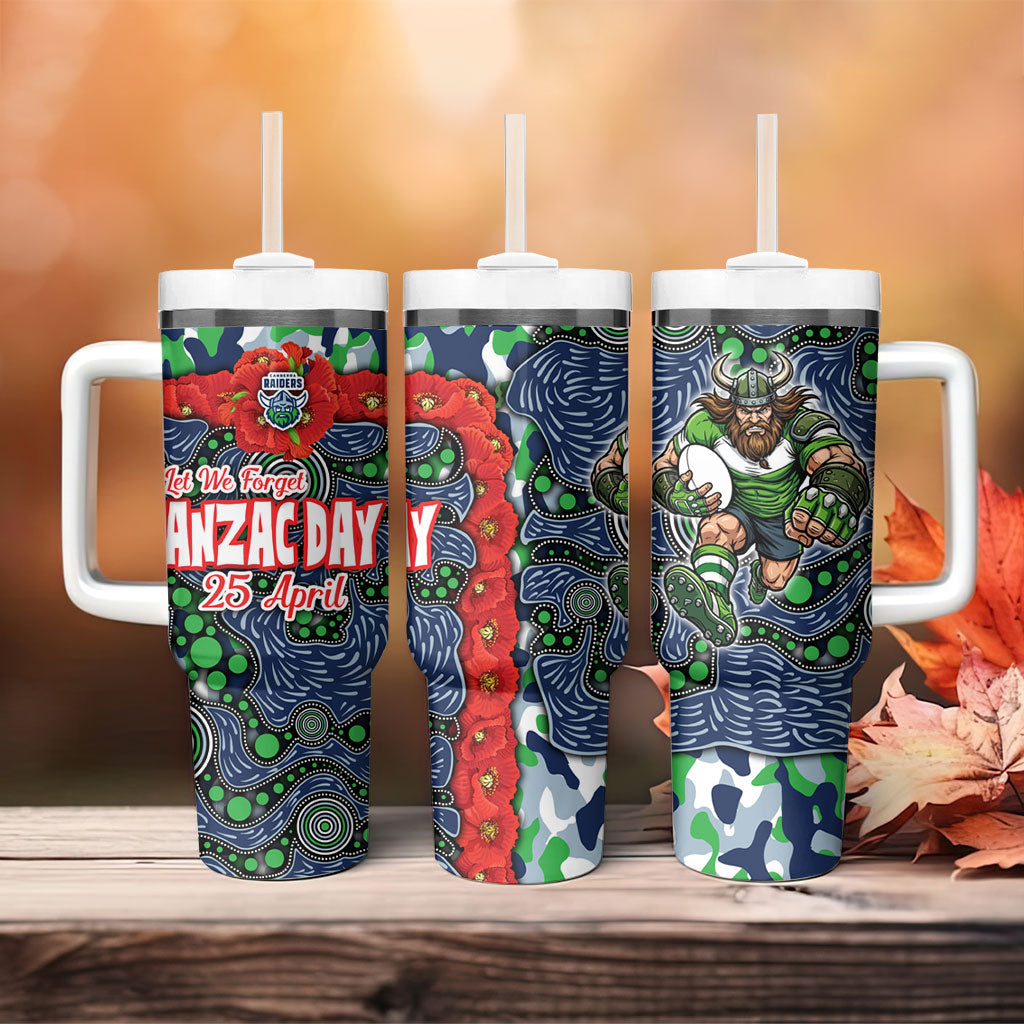 Canberra Raiders ANZAC Tumbler With Handle Indigenous Wave Pattern Poppy Remembrance Viking Warrior