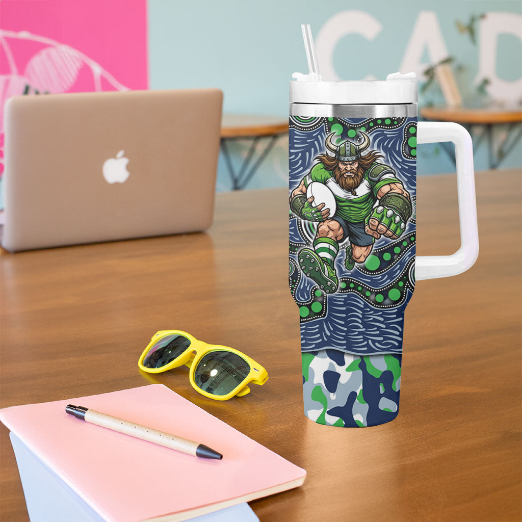 Canberra Raiders ANZAC Tumbler With Handle Indigenous Wave Pattern Poppy Remembrance Viking Warrior