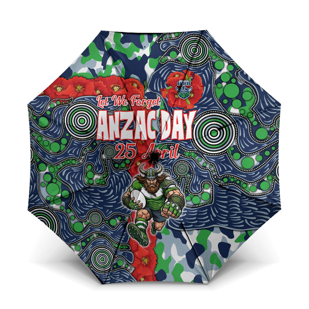 Canberra Raiders ANZAC Umbrella Indigenous Wave Pattern Poppy Remembrance Viking Warrior