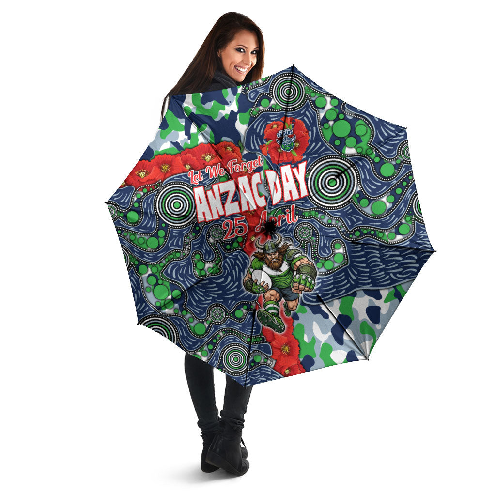 Canberra Raiders ANZAC Umbrella Indigenous Wave Pattern Poppy Remembrance Viking Warrior