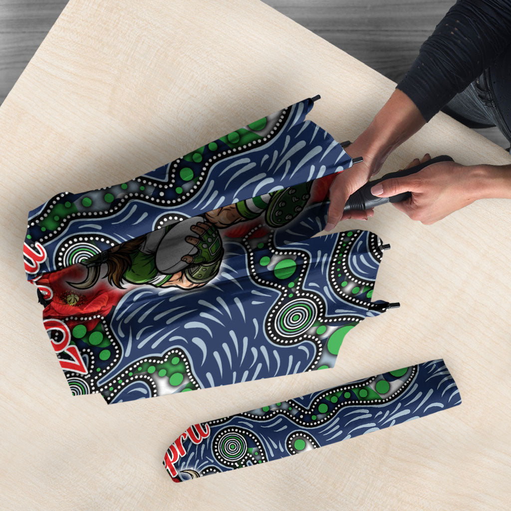 Canberra Raiders ANZAC Umbrella Indigenous Wave Pattern Poppy Remembrance Viking Warrior