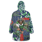 Canberra Raiders ANZAC Wearable Blanket Hoodie Indigenous Wave Pattern Poppy Remembrance Viking Warrior