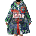 Canberra Raiders ANZAC Wearable Blanket Hoodie Indigenous Wave Pattern Poppy Remembrance Viking Warrior