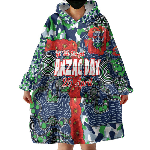 Canberra Raiders ANZAC Wearable Blanket Hoodie Indigenous Wave Pattern Poppy Remembrance Viking Warrior