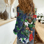 Canberra Raiders ANZAC Women Casual Shirt Indigenous Wave Pattern Poppy Remembrance Viking Warrior