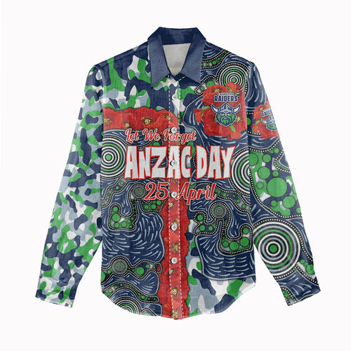 Canberra Raiders ANZAC Women Casual Shirt Indigenous Wave Pattern Poppy Remembrance Viking Warrior